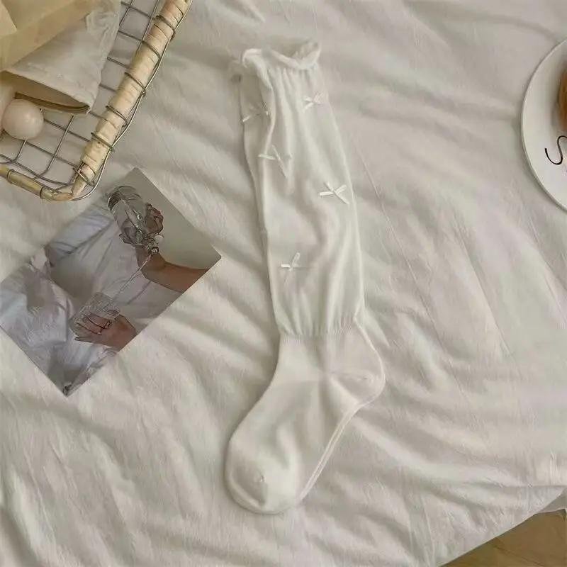 

Spring and Summer Ballet-style Bow Jk Lolita Socks Women Can Stretch White Calf Pile Socks Boneless Breathable Socks Long Sock One Size белый