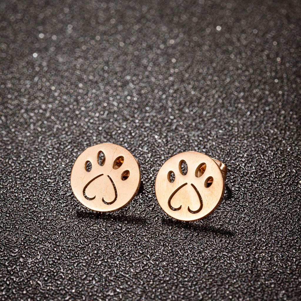 Cute Pet Dog Paw Print Stud Earrings Mini Golden Color Sweet Stainless Steel Ear Studs For Women Girls Fashion Zircon Gifts