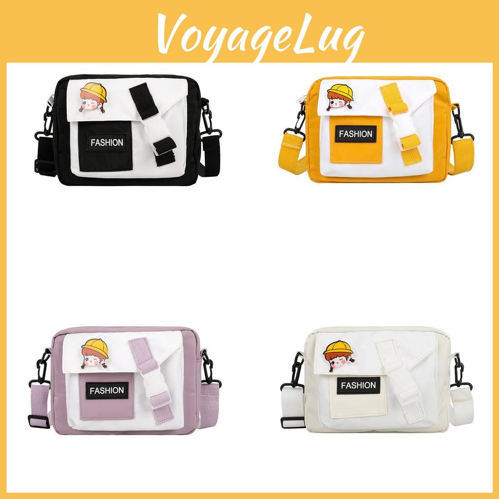 Japanese Style Canvas Shoulder Bag Small Square With Zipper Closure For Casual Outfits