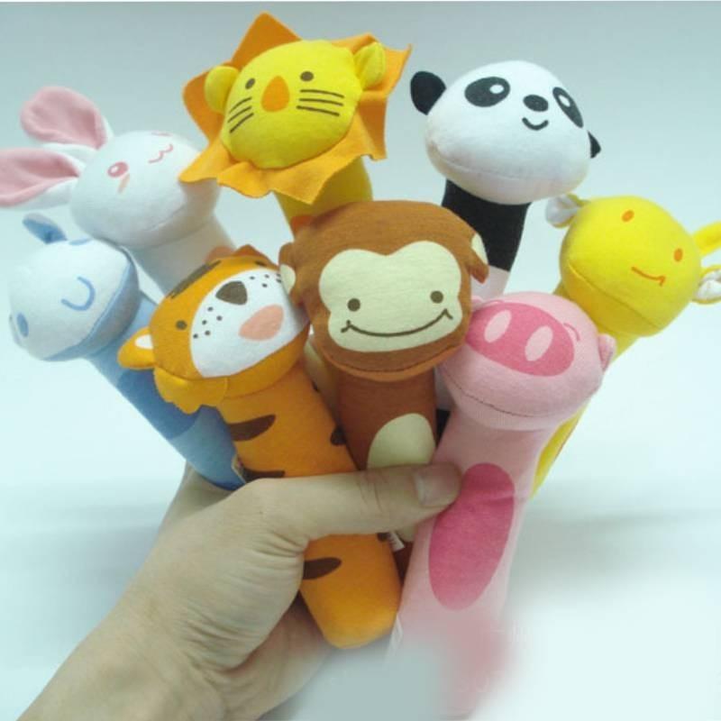 Adorable Baby Grasping Training Bb Stick Squeaky Toy With Animal Designs And Soft Knitted Fabric Stuffed With Pp Cotton