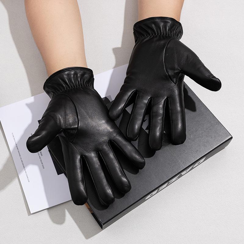 Leather Gloves for Men To Keep Warm In Autumn and Winter Driving and Cycling  Sheepskin Full Finger Gloves and Clothing Accessories