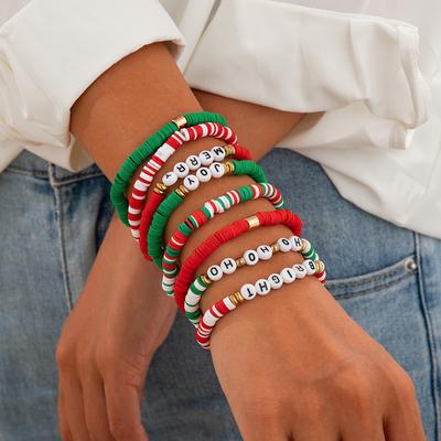 Christmas Elk Soft Pottery Color Soft Pottery Bracelet Niche Letter Elastic Jewelry Set