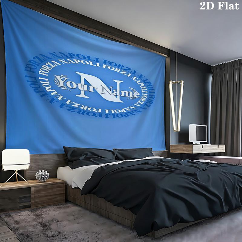 Napoli Crest Custom Name Wall Tapestry Aesthetic Wall Hanging Printed Fabric Blanket Decorative Tapestries For Bedroom Living Room Home Decor