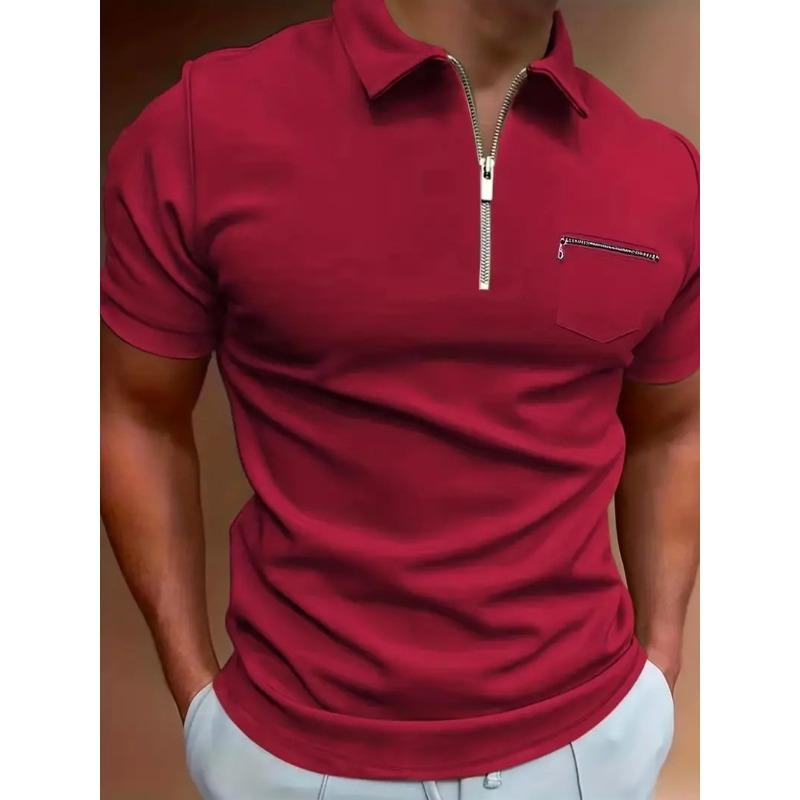 Men's Half-Zip Slim Fit Polo Shirt Casual Breathable Short Sleeve Top with Chest Pocket