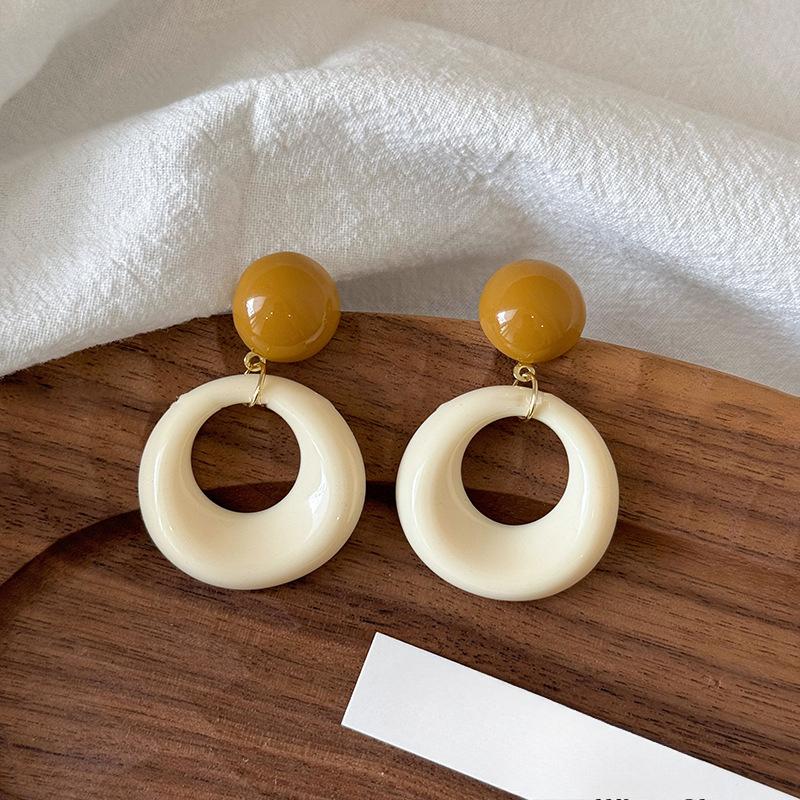 Round Color Blocking Pendant Earrings for Women, Fashionable and Cute Style Earrings Gift
