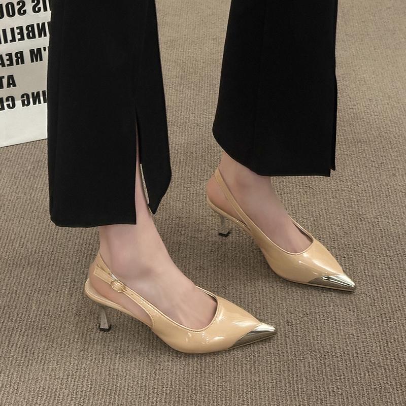 Luxury Metal Designer 2025 Summer New Office Women Sandals Fashion Pointed Toe Shallow Mouth Slingback Sandals Women High Heels