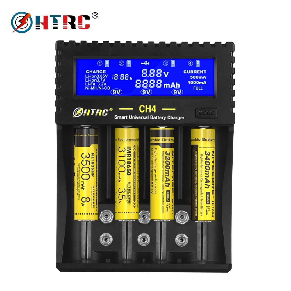 HTRC AA AAA 18650 Battery Charger LCD Display 4 Slots Smart Charger for Li-Fe Ni-MH Ni-CD 26650 6F22 16340 9V Batteries CH4