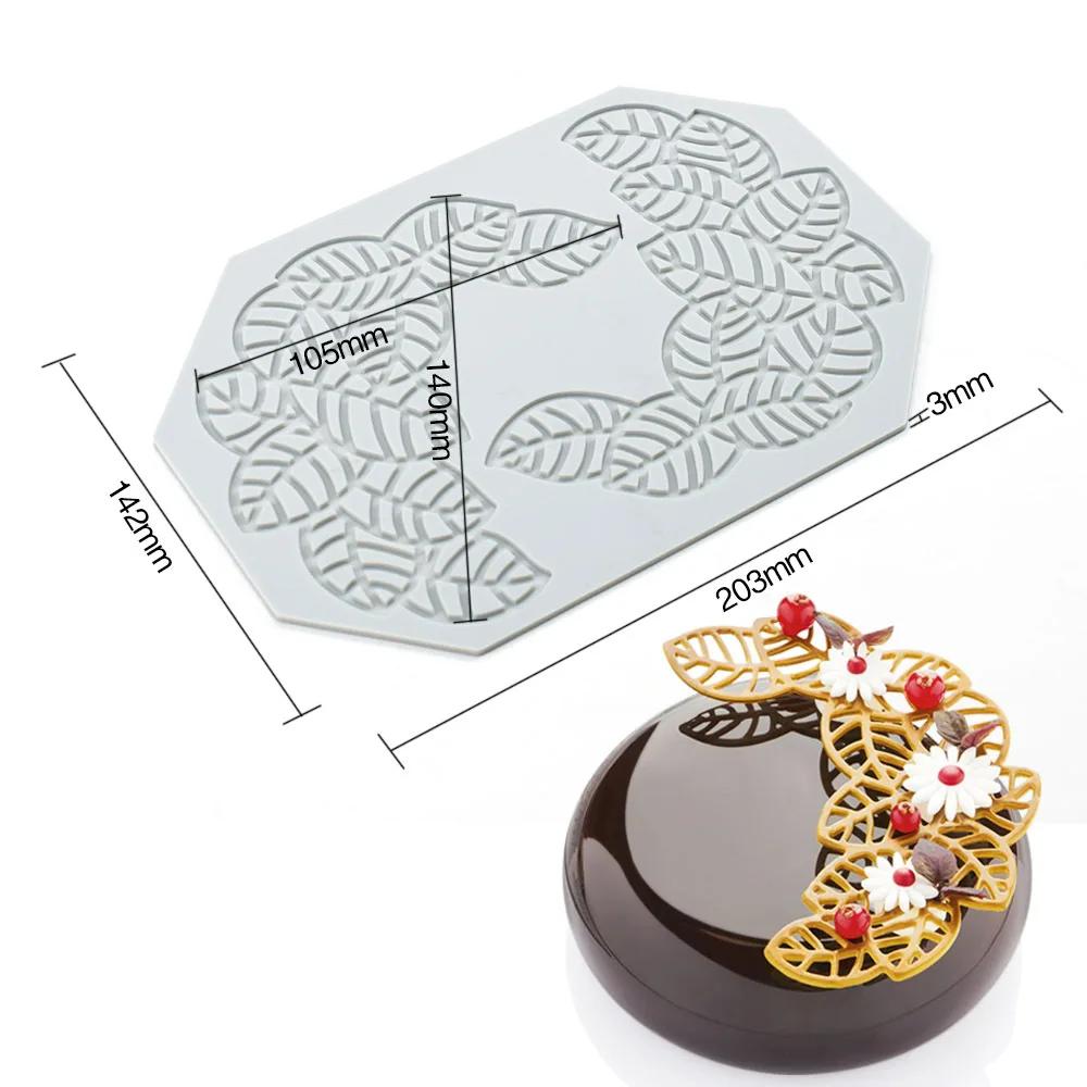 Leaf Heart-Shaped Circular Bubble Design Lace Mat Chocolate Chip Dessert Decorating Tools Sugar Craft Silicone Pad Cake Molds