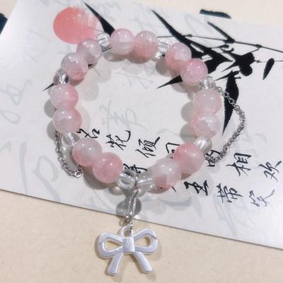 Sweet Pink Beads  Bracelet For Women Girls Owknot Pendant Bracelet  Exquisite Aesthetic Jewelry Gifts
