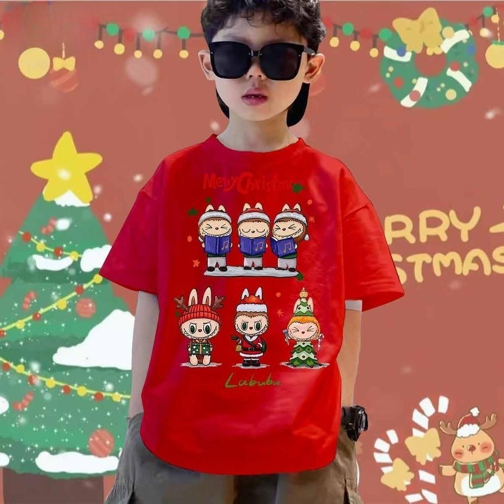 Children's LABUBUT Shirt Casual Loose Boy Round Neck Short Sleeved Cute Cartoon Pattern Clothing
