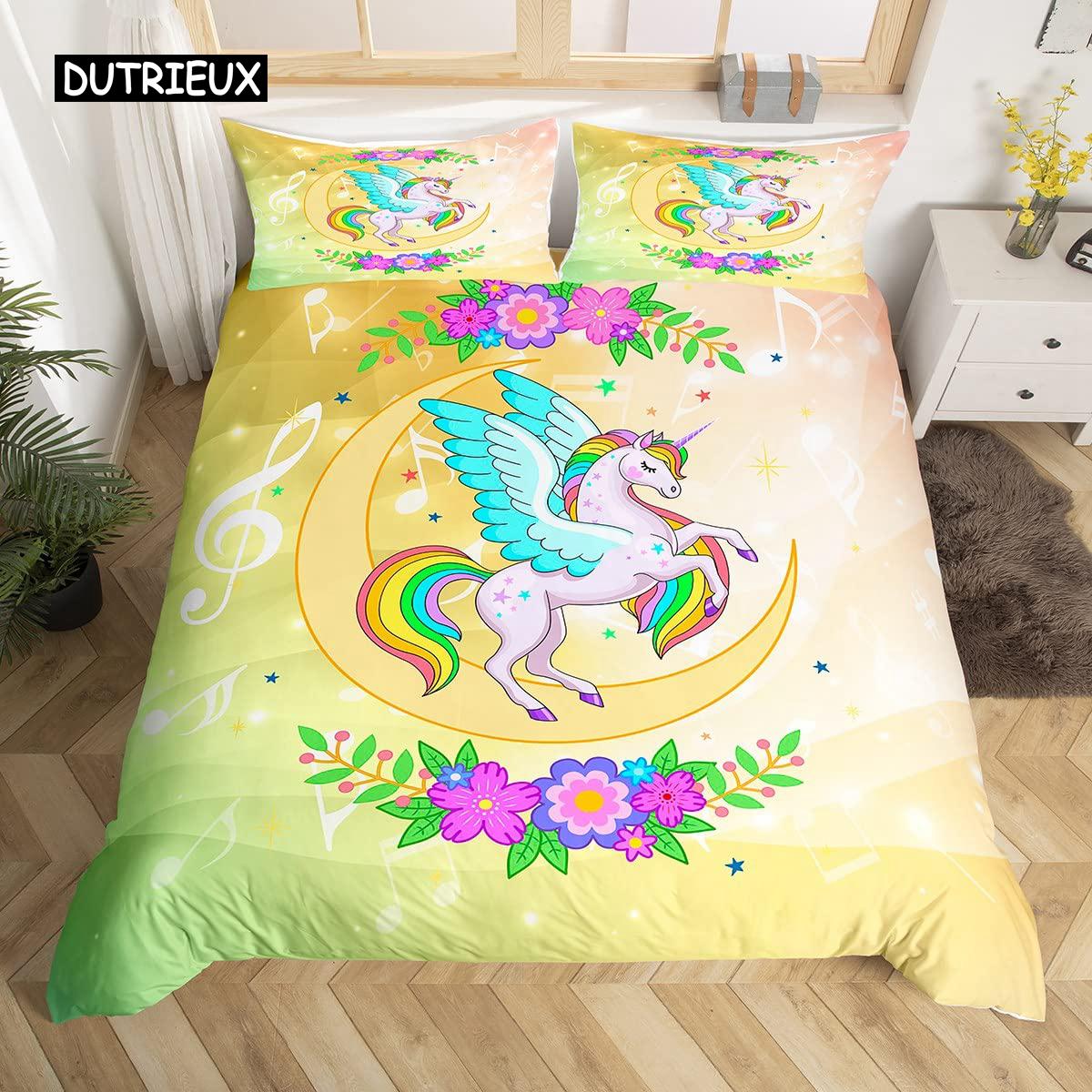 

Пододеяльник с единорогом, комплект постельного белья с изображением животных из мультфильмов, галактики и звезд, цветочный комплект постельного белья для детей и девочек, полиэстер, романтическая тема, одеяло, чехол EU single(135x200cm)
