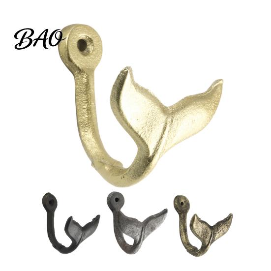 Space Saving Accessory Hooks 4PCS Iron Whale Tail Wall Hooks, Coastal Towel Decorative Metal for Hangers, Mounted Towels Keys And Bags Heavy Duty Coat