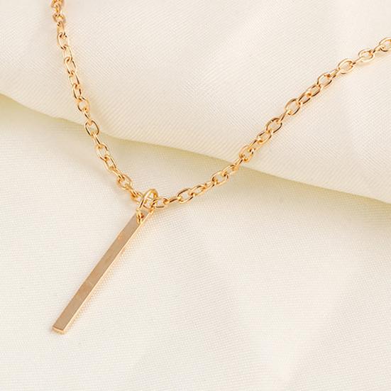 Women Fashion Metal Bar Charm Dangle Gold Plated Chain Pendant Necklace
