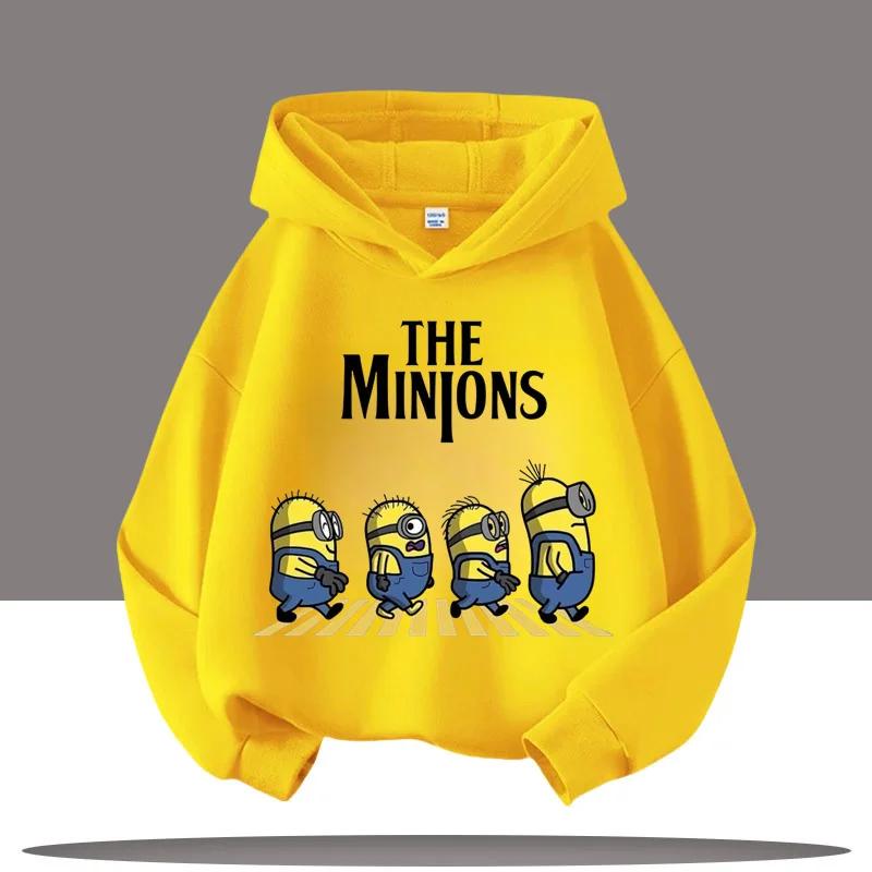 Children's Hooded Sweatshirt for Boys, Girls' Casual Top, The Kid from Dad's Gang, Minions Cartoon Print, Fall/winter Clothing