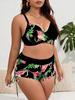 Plus Size European & American Split Bikini Set - New Printed Style with Large Bust Support