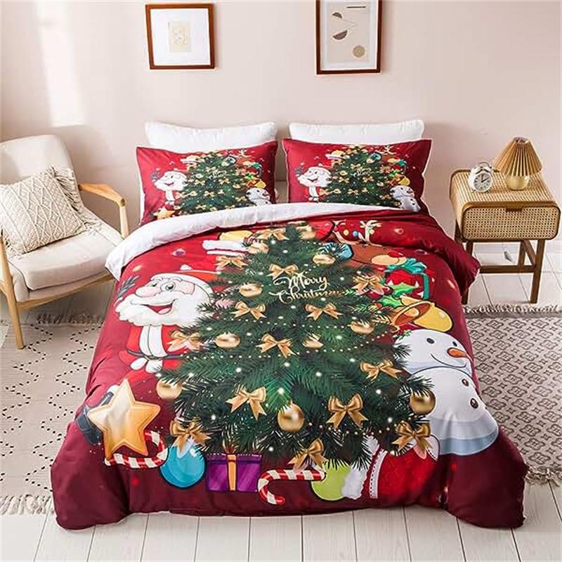 Christmas Duvet Cover Gold Reindeer Bedding Set Boys Girls Room Decor Blue Christmas Tree Comforter Cover Western New  Theme