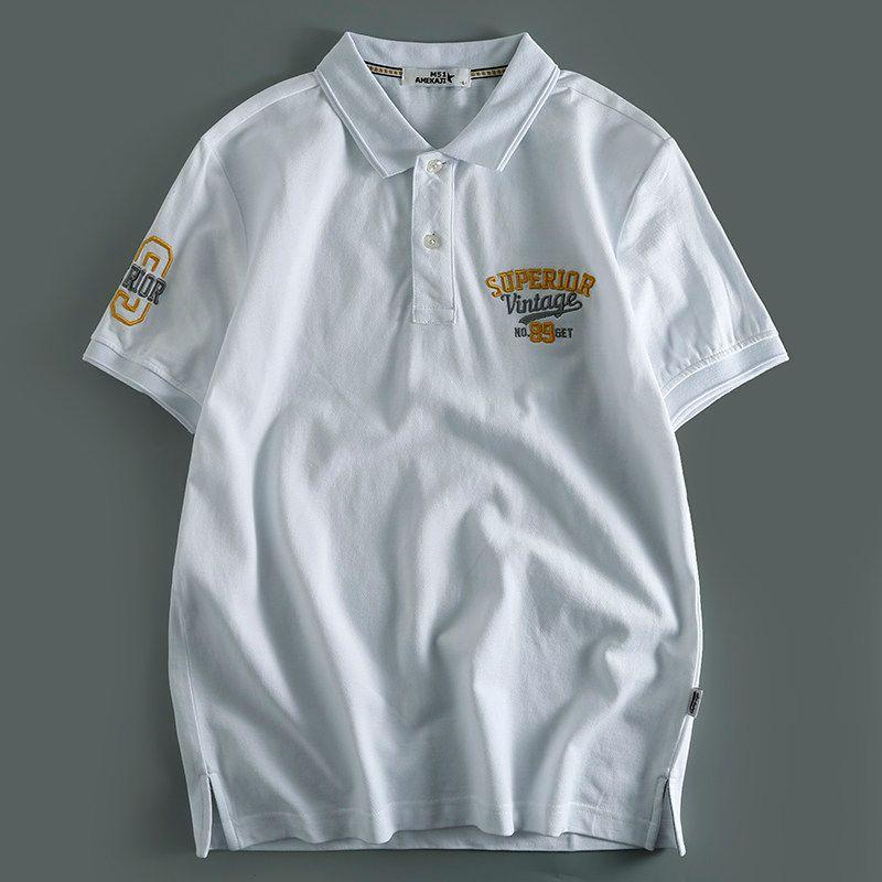 Export Tail Order Summer Men s Lapel Polo Shirt Embroider Tail Goods Cattle Goods Plus Size Loose Short Sleeve T-shirt Daily Order T White L