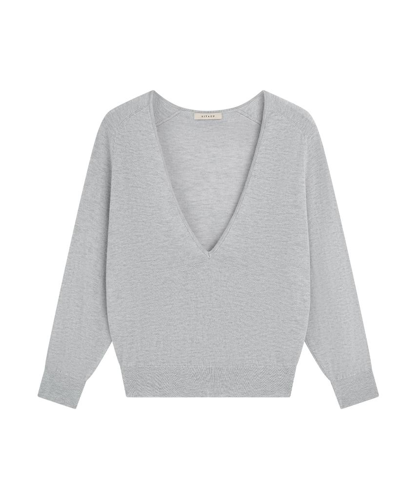 SIYAZU Sikn2202 Soft Wool Deep V-Neck Knit_Light Gray