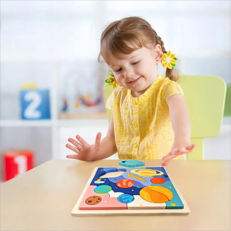 Wooden Baby Early Education Pasting Book With Planet Themes For Toddler Learning Toys