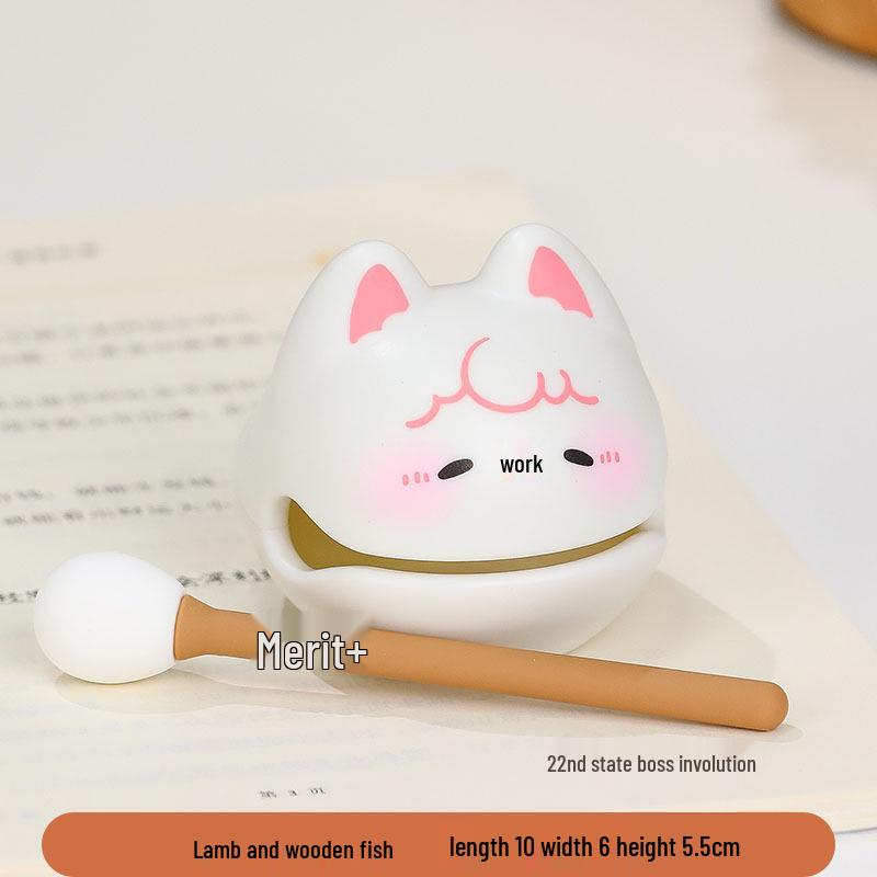 Cartoon Knock Knock Wooden Fish Ornament - Cute Granule Lucky Cat Decoration for Office
