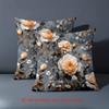 Gray Floral Rose Pattern Decorative Throw Pillow Cover Polyester Sofa Cushion Case for Living Room Bed Headboard Home Decor