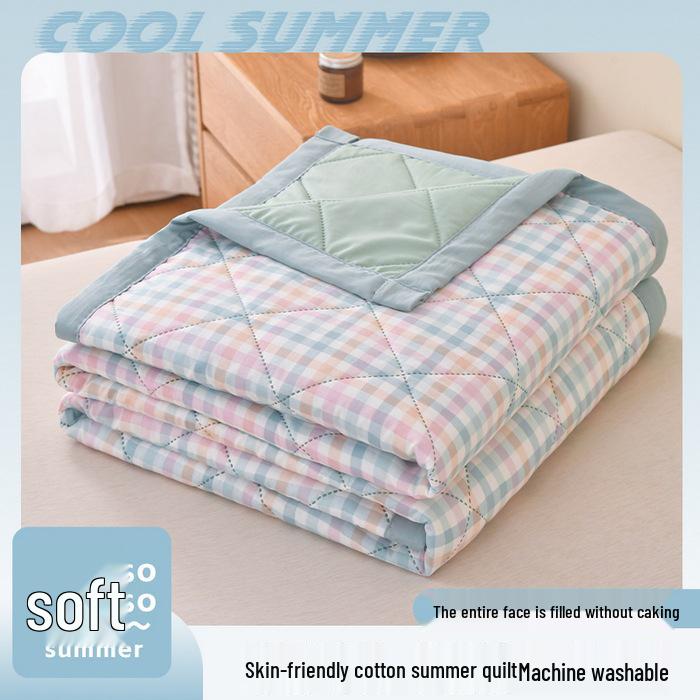 Plaid Cotton Ultrasonic Embossed Washed Summer Air Conditioning Quilt Gift