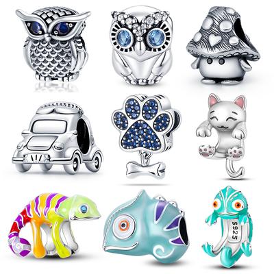 Kupfer Chamäleon Eule Perlen Passend für Pandach Original DIY Armbänder Anhänger Charm Perlen Mode Geburtstagsgeschenke Schmuck