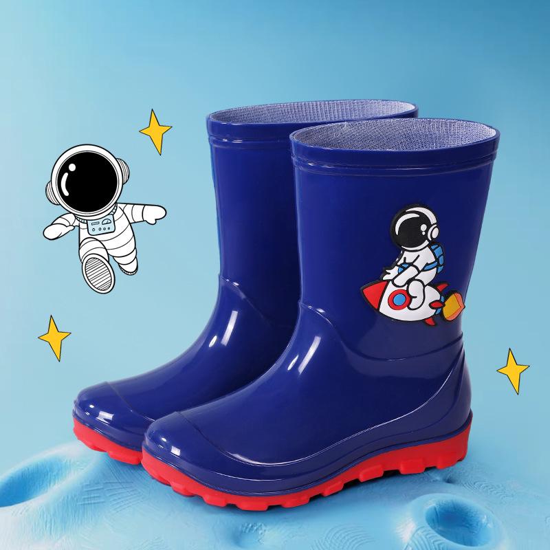 Kids' Waterproof Cartoon Rain Boots - Non-Slip Rubber Shoes for Boys & Girls, Warm Long Mid-High Top Design