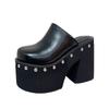 2025 Autumn and Winter New Fashion Versatile High Heel Muffin Thick Bottom Thick Heel Waterproof Table Rivet Bag Head Drag