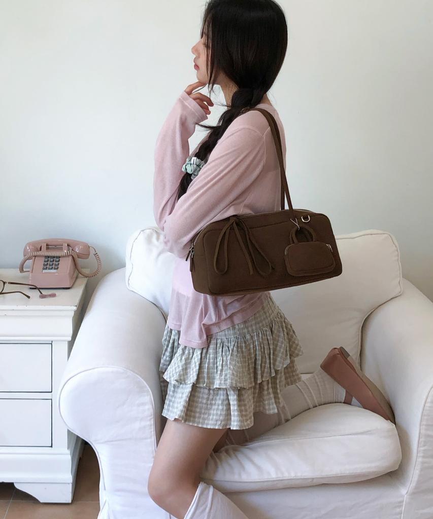 Mellotory Twin Baguette Suede Bag (Brown)