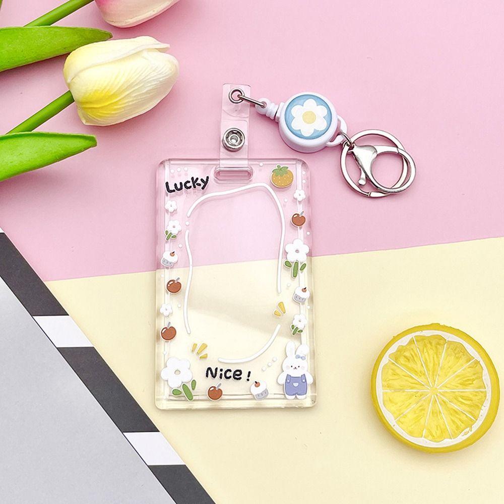 Bear Cartoon Acrylic Card Holder Rabbit Lanyard Bus Card Box Cute Rabbit Card Case Outdoor