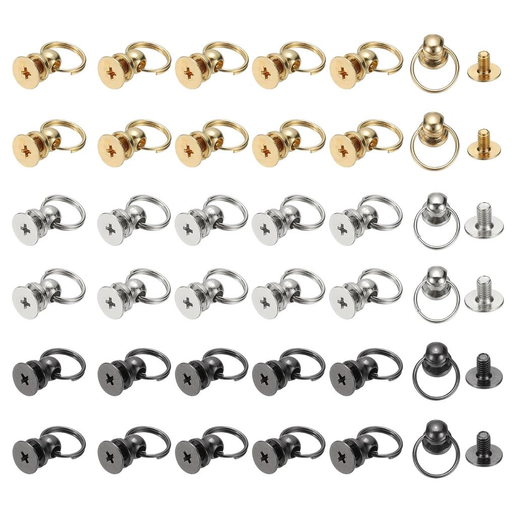 PATIKIL Round Head Rivet Kit with Single Ring for Leather Metal DIY and Multicolor 60-Piece 0.28"x0.22" Screw-Type Crafts, Crafts, Bags, Belts,