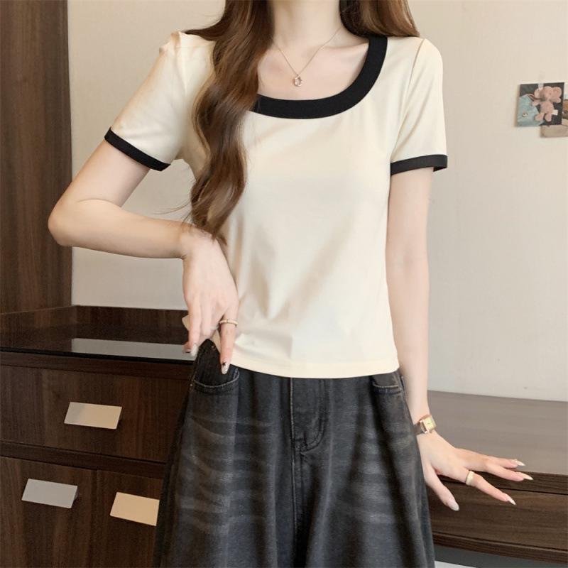 Women's Summer 2025 Slim Fit Square Neck Short-Sleeve Top