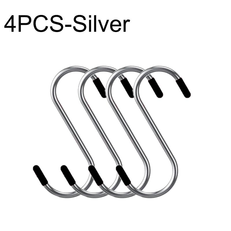 4pcs Stainless Steel S-Shape Hook Kitchen Bedroom Multi-function Railing S Hanger Hook Clasp Holder Hooks Hanging Storage Tools