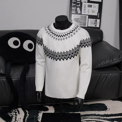 Geometric Pullover Long Sleeve Fashion Retro Pattern Sweater Round Collar Top