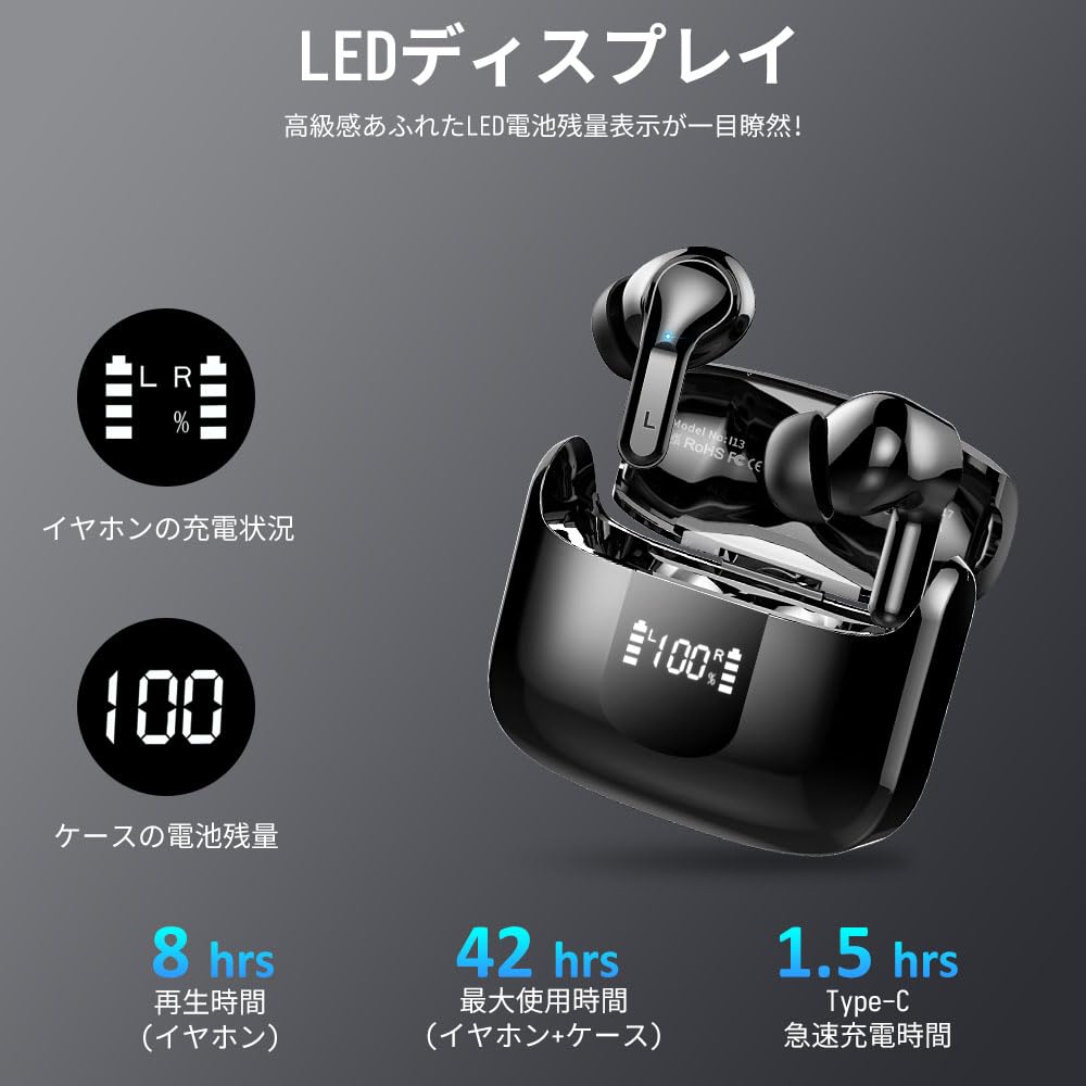 2025 Bluetooth Wireless ENC Noise Dual Bluetooth Up To 42 Hours of LED IPX7 Touch Compatible with Japanese Instruction Manual Included Earbuds,