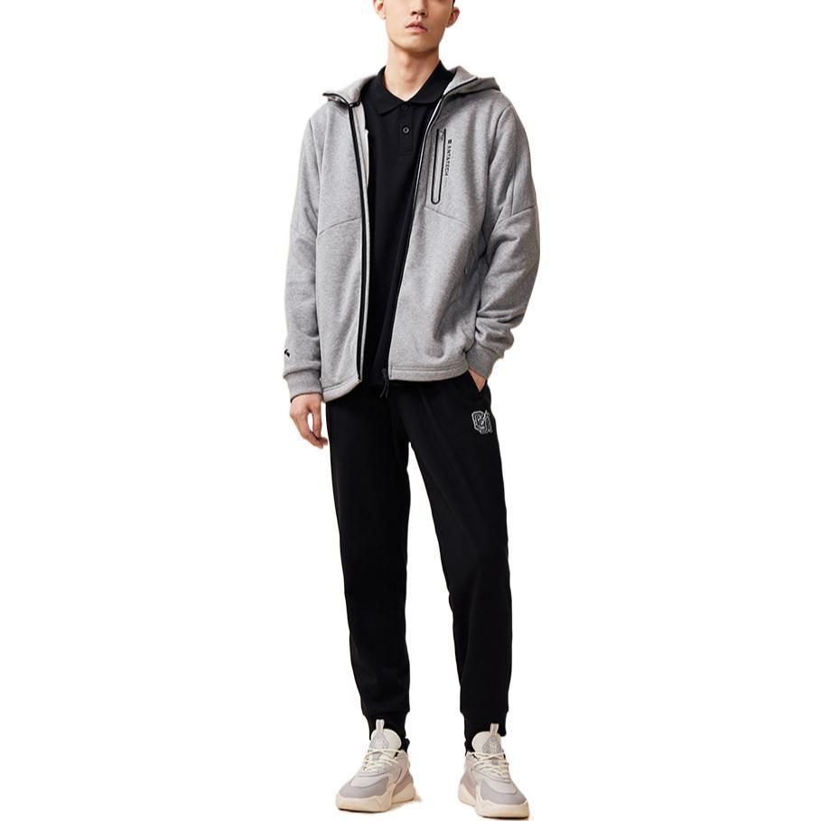 Anta Variety Training Collection Logo Print Pattern Zippers Hooded Fleece Lined Jackets & Coats Men's Gray Heather Gray 952247706-1