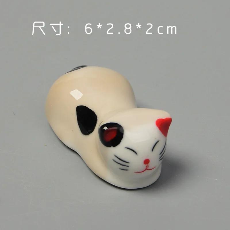 Ceramic Cute Cat Chopstick Holder Tableware Japanese Style Underglaze Restaurant Simple Oval Spoon Bracket Utensil for Kitchen
