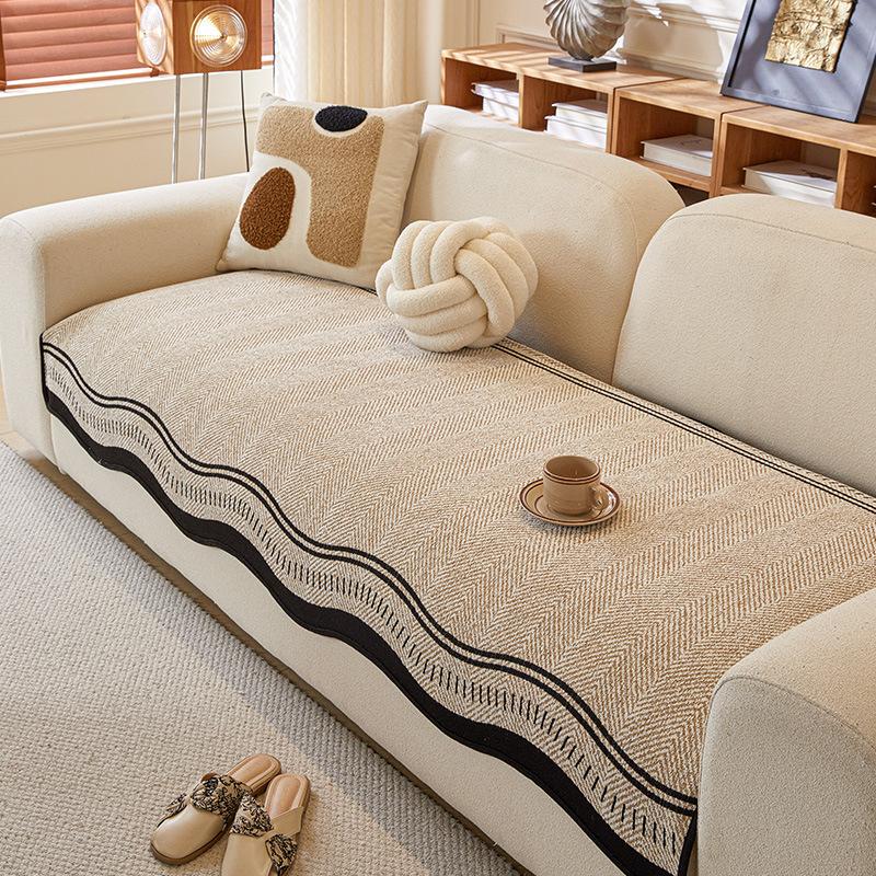 Premium Leather Sofa Cushion Plush  New Four-Season Universal Fixed Non-Slip Straight Row Seat Cushion Cover Cloth Cover