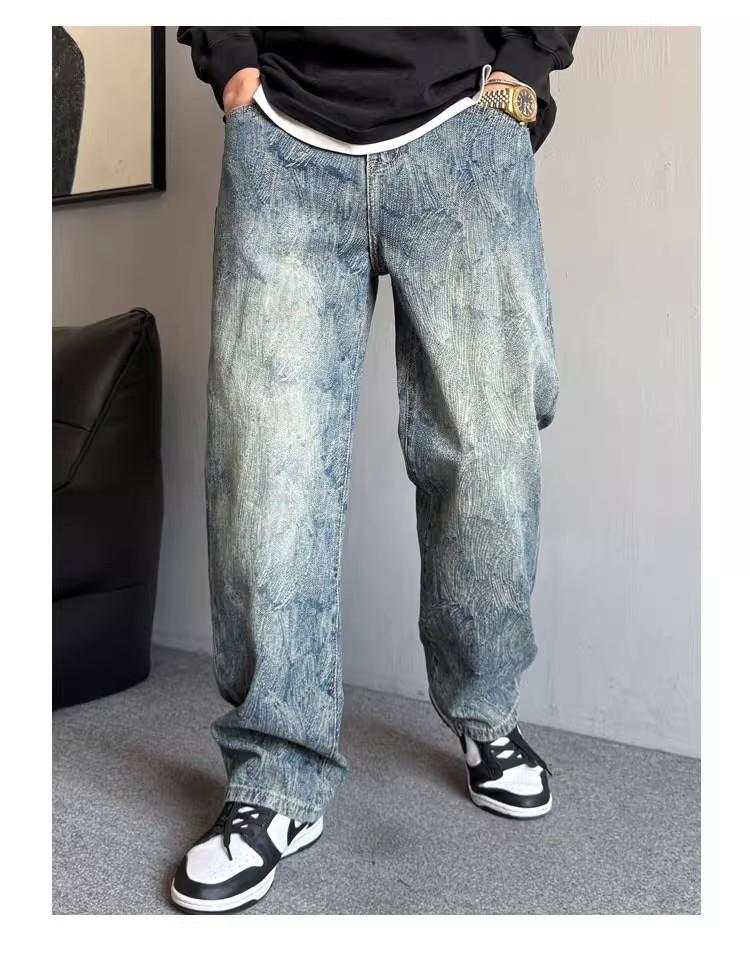 JYL Men s Flare Jeans Spring American Washed Vintage High-Street Denim 36