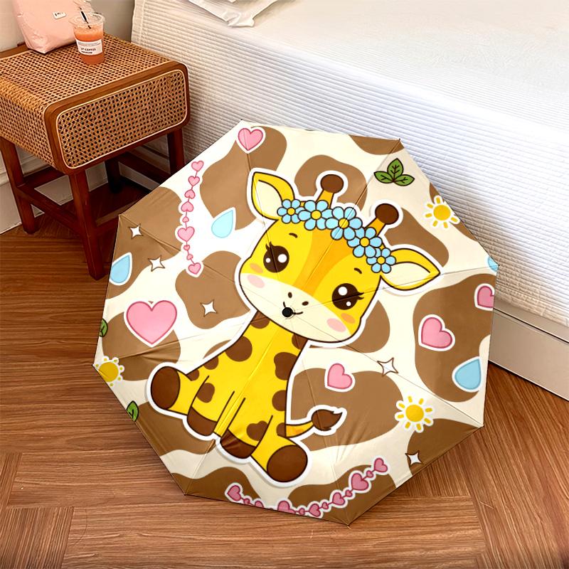 1 PC Automatic Folding Umbrella - Cartoon Animals Pattern, Portable & Foldable Design with 8 Ribs, Christmas Birthday Gifts