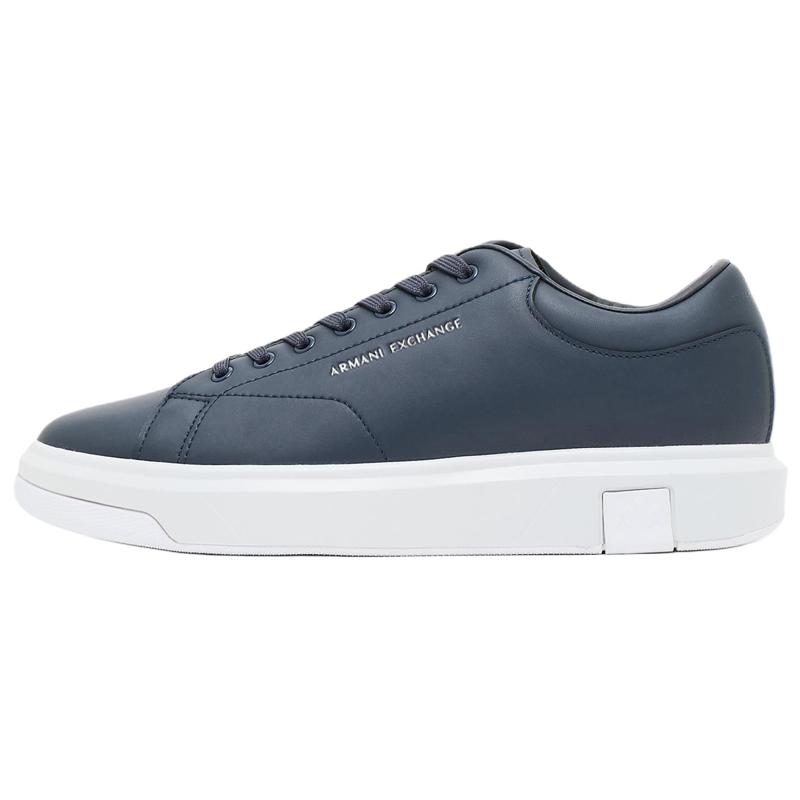 Armani Exchange Leather Lace-Up Round Toe Low-Top Fashion Sneakers Men sneakers Navy-Blue XUX123XV534100285