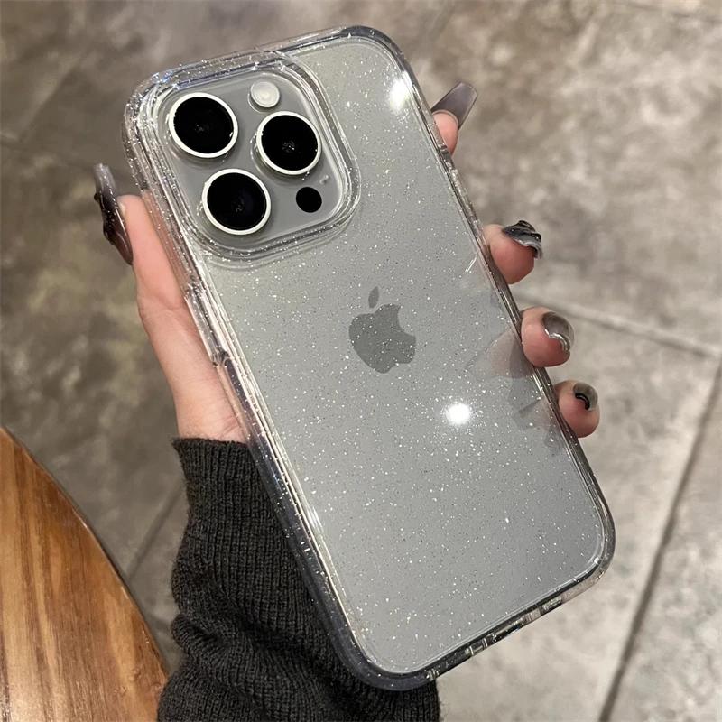 Lyxigt Mjukt Glitter Bling Genomskinligt Fodral För iPhone 16 Pro Max 15 14 13 12 11 X XR XS 7 8 Plus Stötsäkert Transparent Fodral
