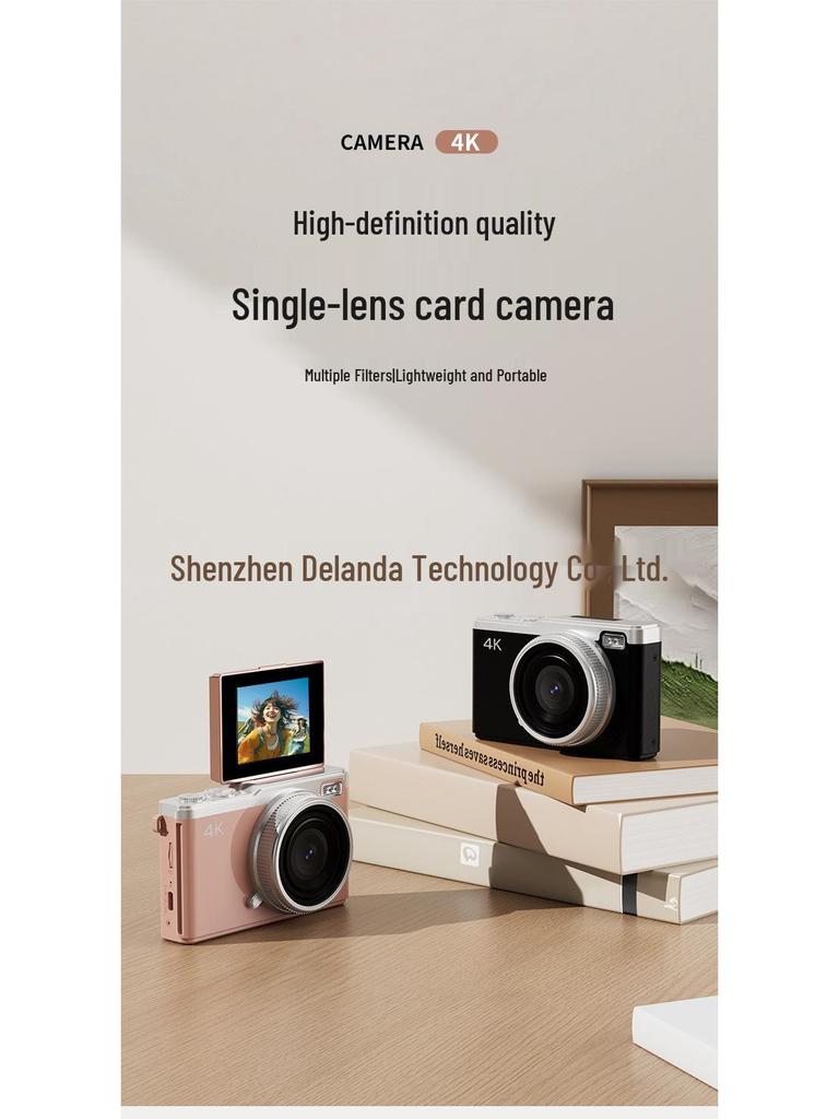 4K HD Digital Zoom Camera with Front/Rear Flip Screen - Entry-Level Mirrorless for Students and Parties