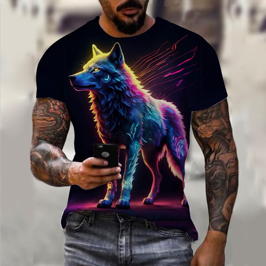 3D Wolfsbestie Aufdruck Herren und Damen Freizeit Kurzarm T-Shirt Rundhals Mode Trend Super Cool Herren Täglich Neue Kleidung