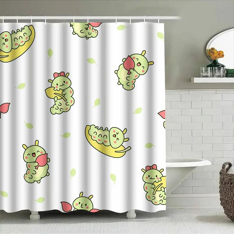 

Adorable Cartoon Caterpillar Shower Curtain Set For Bathroom Decoration Green Yellow Cuteness! W60H190(CM)-1 Pcs