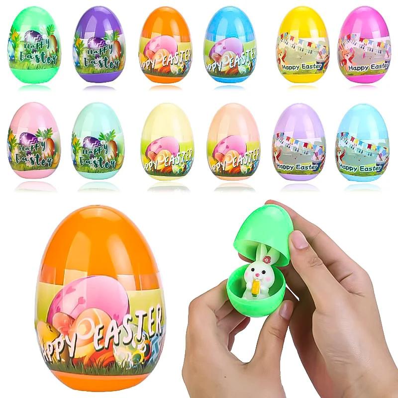 Œufs de Pâques torsadés colorés avec figurines de lapin Œufs surprises Jouets pour enfants Fête de chasse aux œufs de Pâques Cadeaux de fête Remplisseurs de panier