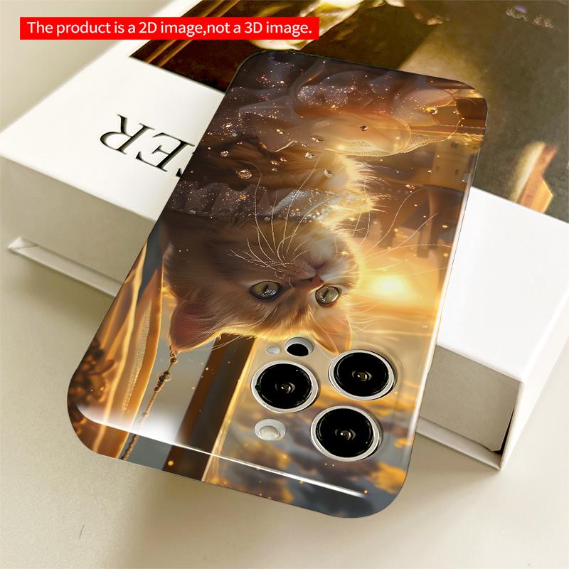 2DFlat Golden Sunset Cat In Ruffled Dress All Inclusive Film Hard iPhone Case, Compatible with iPhone 18 Pro Max 17 16 15 14 13 12 11