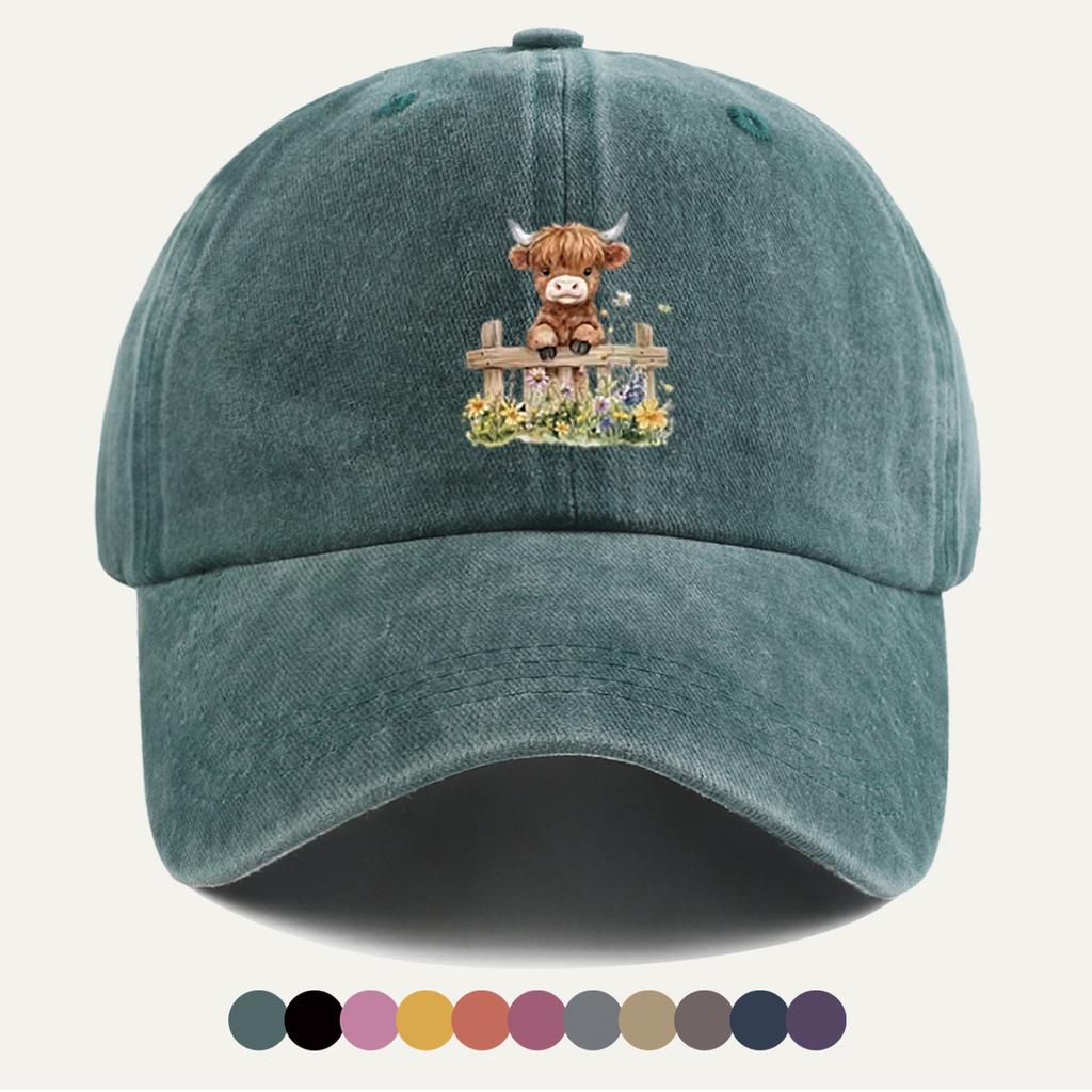 Pc Cartoon Calf Fence Print Baseball Cap Cute Animal Pattern Fashionable Individual Design Comfortable Breathable Duckbill Cap