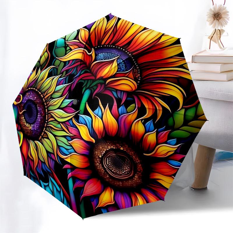1pc Colorful Sunflower Mandala Design Umbrella with Plastic Handle,Vibrant Cartoon Pattern,Multi-functional UmbrellaPT159